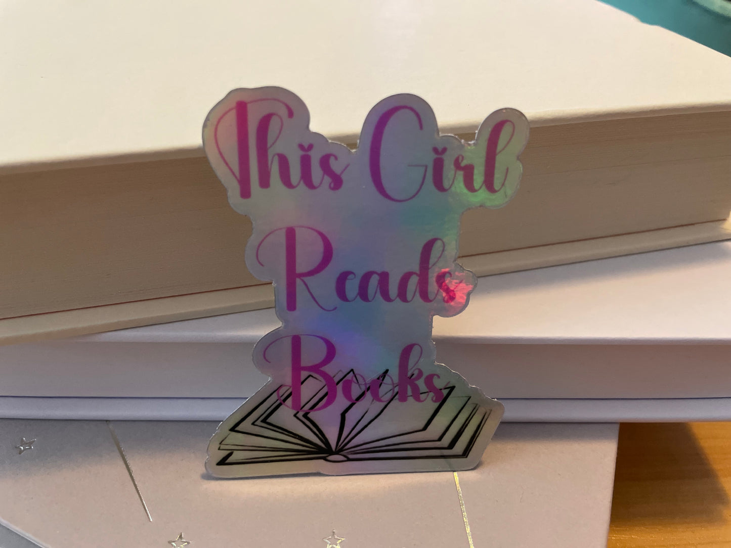 This girl reads books holographic sticker